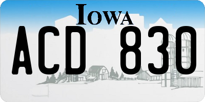 IA license plate ACD830