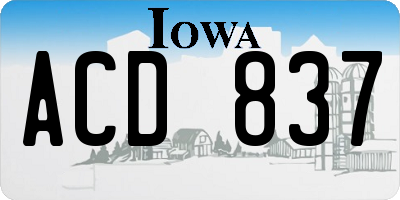 IA license plate ACD837