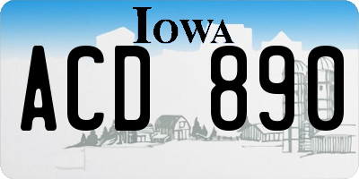 IA license plate ACD890