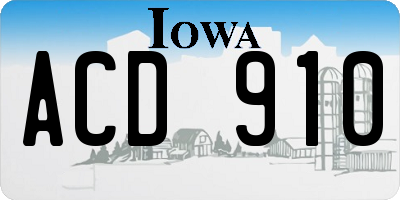 IA license plate ACD910