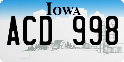 IA license plate ACD998