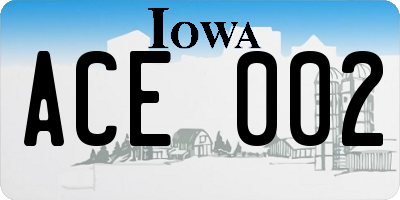 IA license plate ACE002