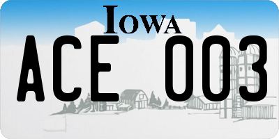 IA license plate ACE003