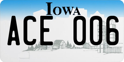 IA license plate ACE006