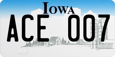 IA license plate ACE007
