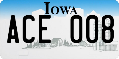 IA license plate ACE008