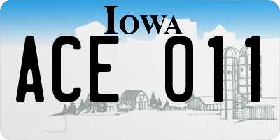 IA license plate ACE011