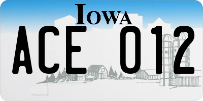 IA license plate ACE012