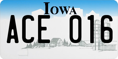 IA license plate ACE016