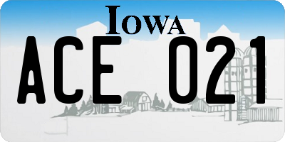 IA license plate ACE021