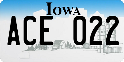 IA license plate ACE022