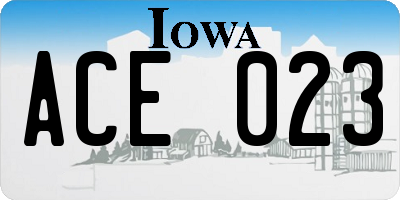 IA license plate ACE023