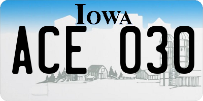 IA license plate ACE030