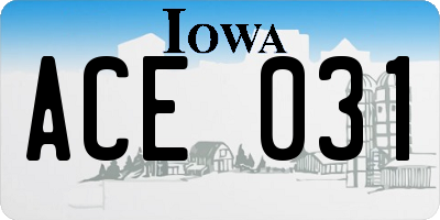 IA license plate ACE031
