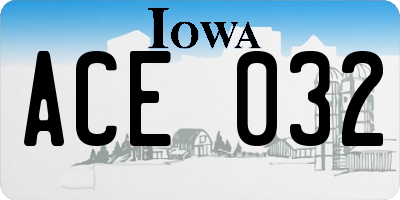 IA license plate ACE032