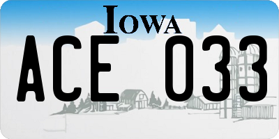 IA license plate ACE033