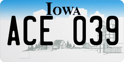 IA license plate ACE039
