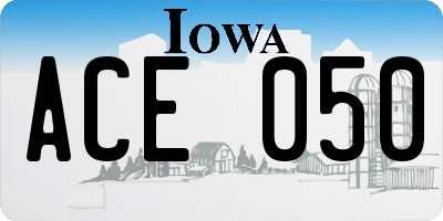 IA license plate ACE050