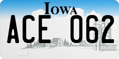 IA license plate ACE062
