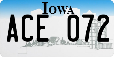 IA license plate ACE072