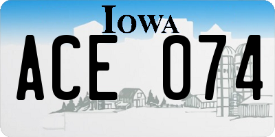 IA license plate ACE074