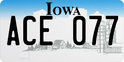 IA license plate ACE077
