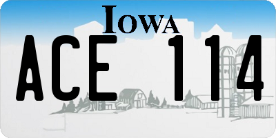 IA license plate ACE114