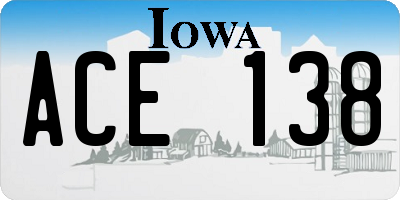 IA license plate ACE138