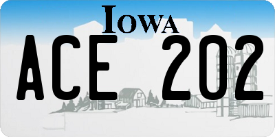 IA license plate ACE202