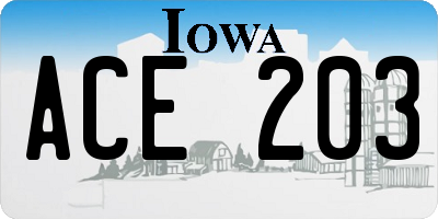 IA license plate ACE203