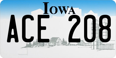 IA license plate ACE208