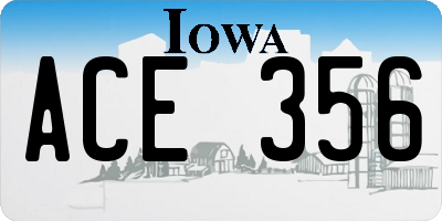 IA license plate ACE356