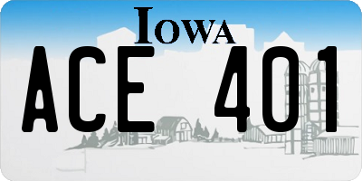 IA license plate ACE401