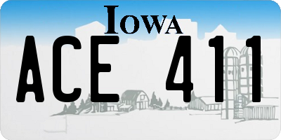 IA license plate ACE411
