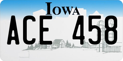 IA license plate ACE458