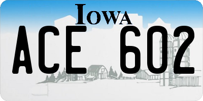 IA license plate ACE602