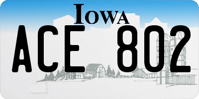 IA license plate ACE802