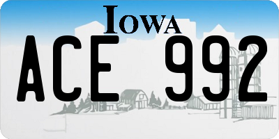 IA license plate ACE992