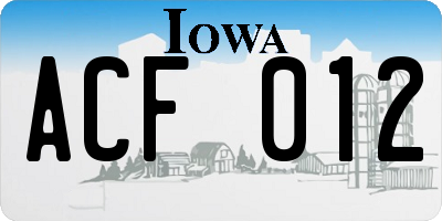 IA license plate ACF012