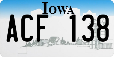 IA license plate ACF138
