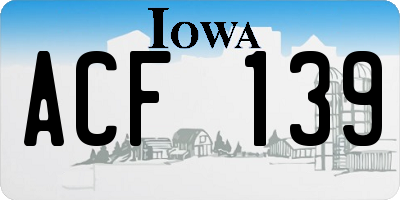 IA license plate ACF139