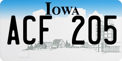 IA license plate ACF205