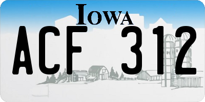 IA license plate ACF312