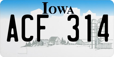 IA license plate ACF314