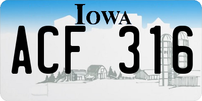 IA license plate ACF316