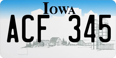 IA license plate ACF345