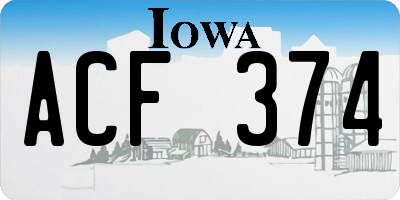 IA license plate ACF374