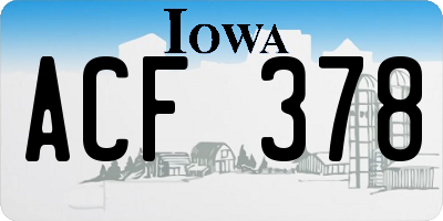 IA license plate ACF378