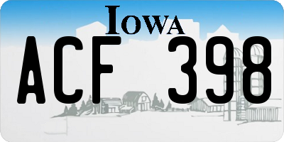 IA license plate ACF398