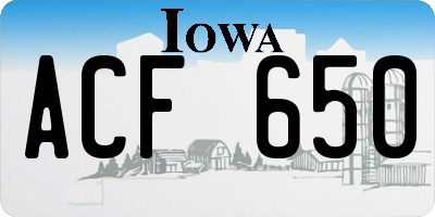 IA license plate ACF650